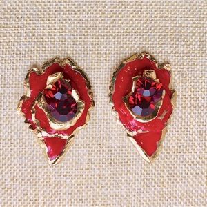 Vintage Amy Lacombe Clip-on Earrings Red Wearable Art and Rhinestone's 1983